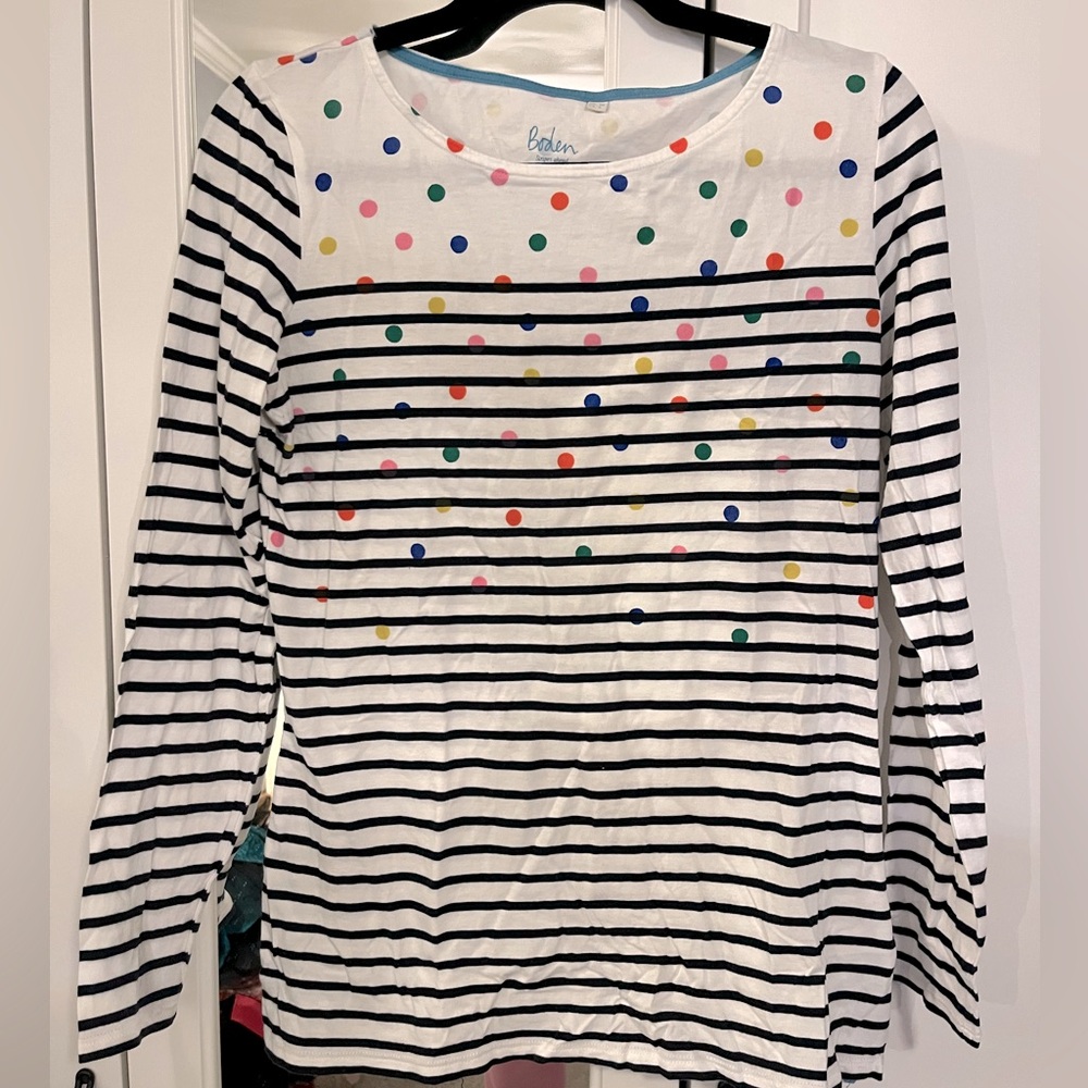 Boden rainbow polka dot stripe Breton long sleeve